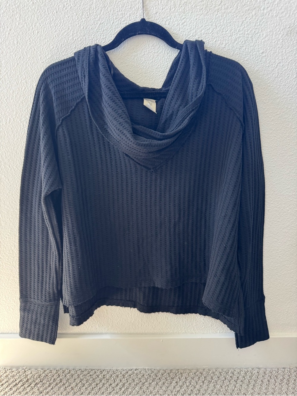 Free People We The Free black Wildcat Thermal top w/ relaxed waffle-knit texture